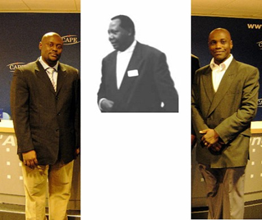 Le Pr Th&eacute;ophile Obenga (au milieu), Henda Diog&egrave;ne Senny (&agrave; gauche, militant panafricain) et le Pasteur Shebuel Mowhou (&agrave; droite, Editions Ccinia Communication). Les 3 ont donn&eacute; une conf&eacute;rence le mardi 31 juillet 2007 au CAPE (Centre d’Accueil de la Presse &eacute;trang&egrave;re).
